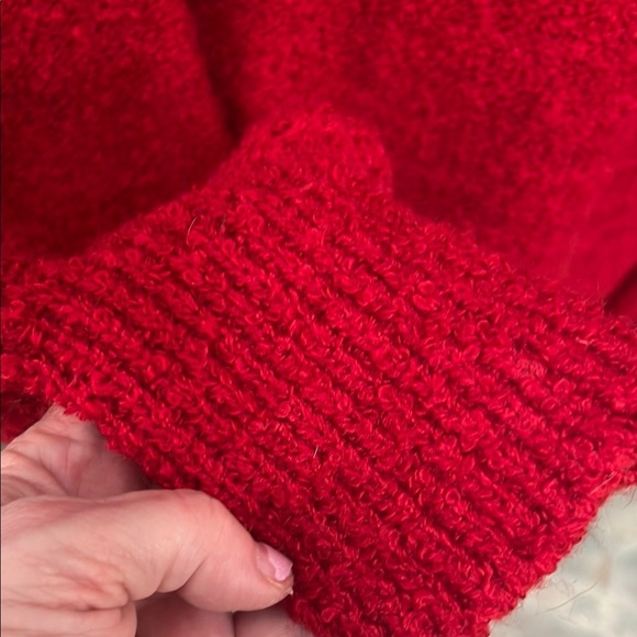 Carolyn Taylor cardigan sweater Duster long line red nubby  boucle knit Large - Picture 3 of 10